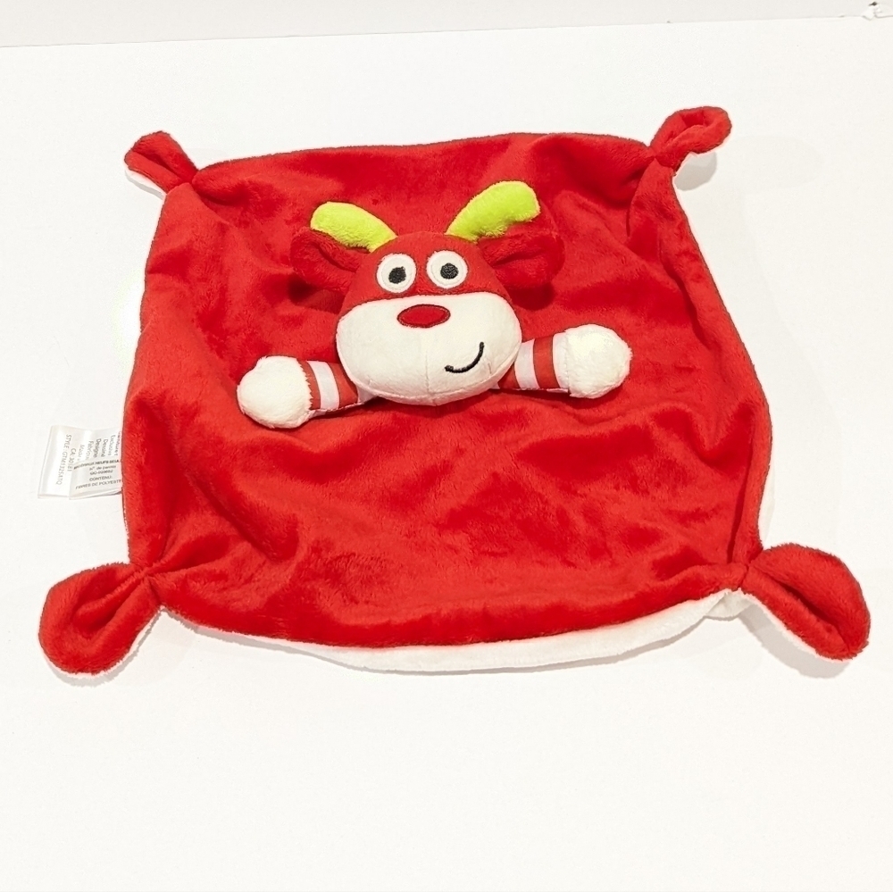 Gagou Tagou Red Reindeer Security Blanket Baby Lovey Rattle Knots